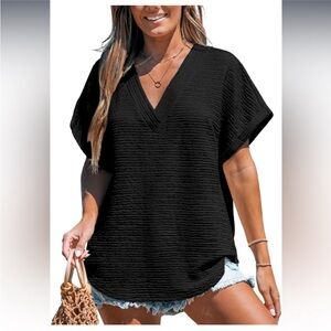 Black Knit Dolman Sleeve V-Neck Top